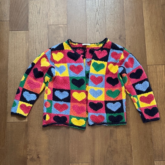 Talbots Sweaters - VINTAGE Talbots Heart Patchwork Cardigan - Red, Yellow, Blue, Green, Black
